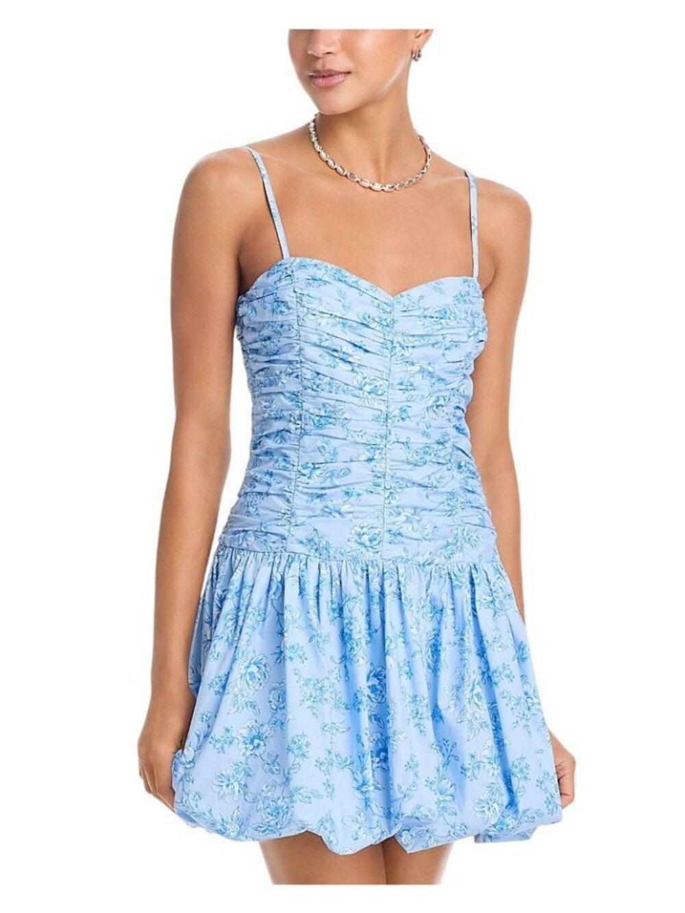 NWT Aqua Womens Rose Bud Gathered Mini Babydoll Dress IDO14115 Blue Multi S